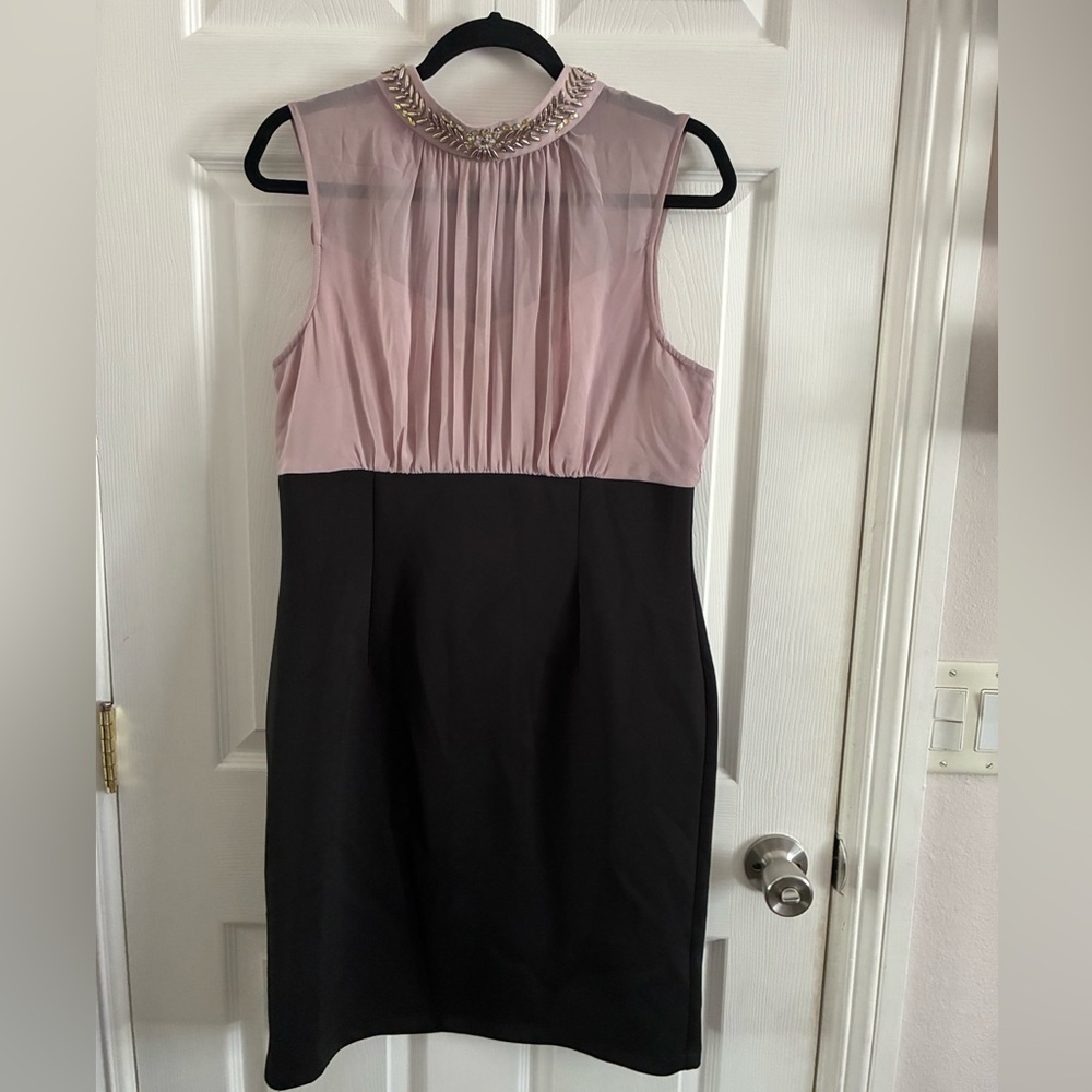 S.L. Fashions Pink and Black Midi Dress